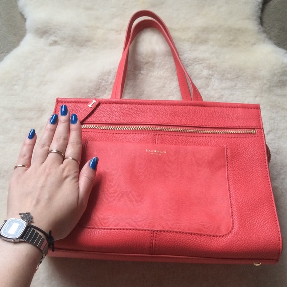 Isaac Mizrahi Janna satchel coral hand bag, new “lizard”leather medium - Picture 4 of 10